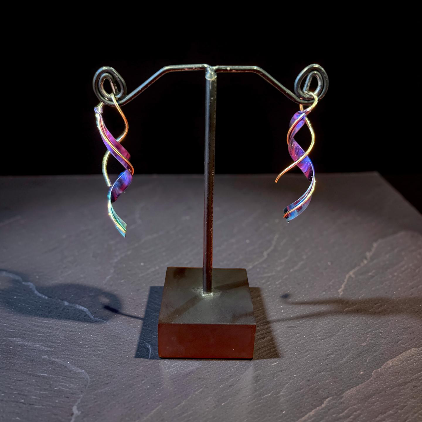 Sterling Silver & Titanium Plated Swirl Earrings - Multicolour
