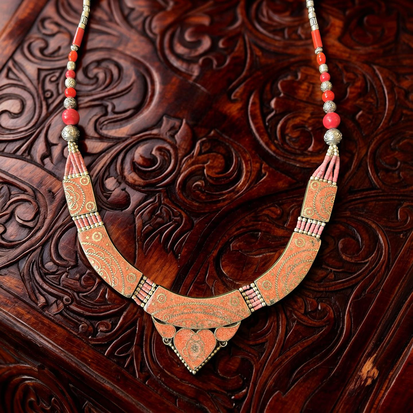 Traditional Tibetan Coral Bib Necklace