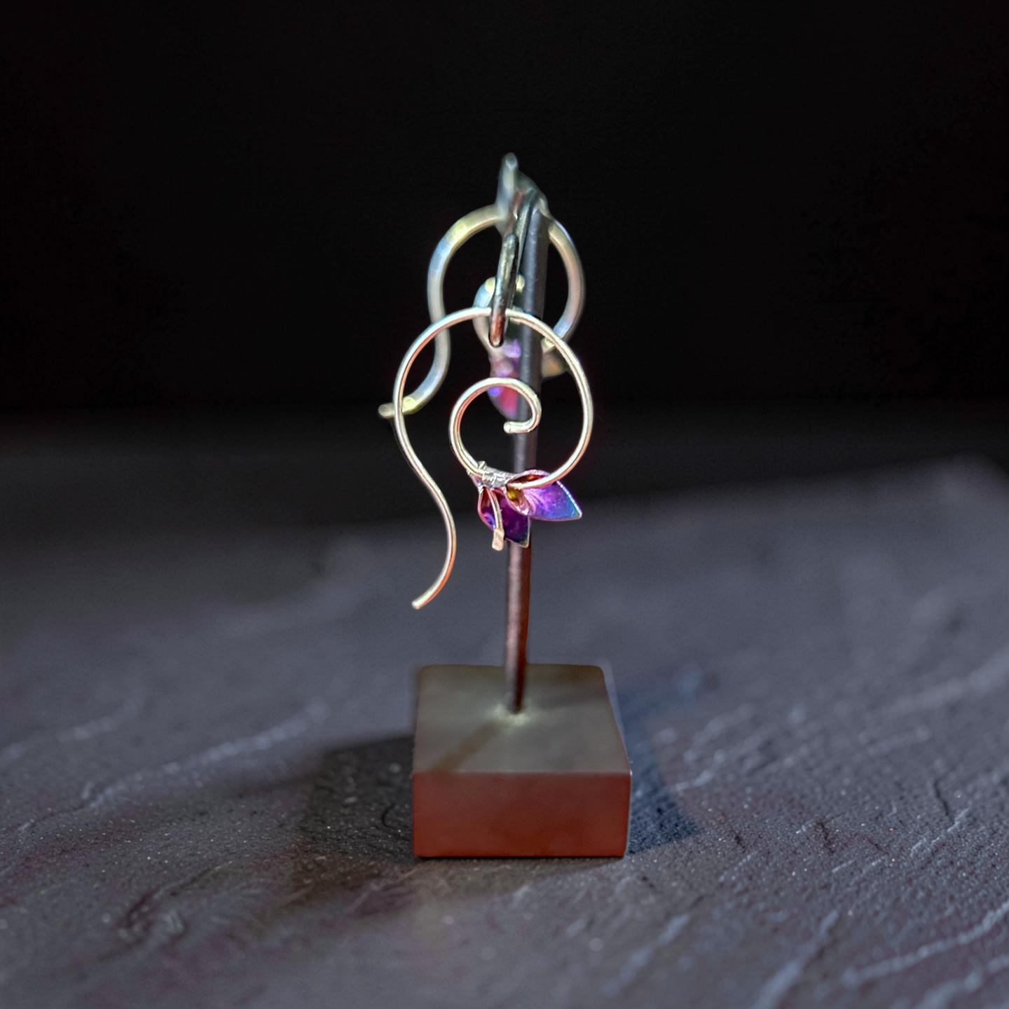 Sterling Silver & Titanium Plated Swirl Leaf Earrings