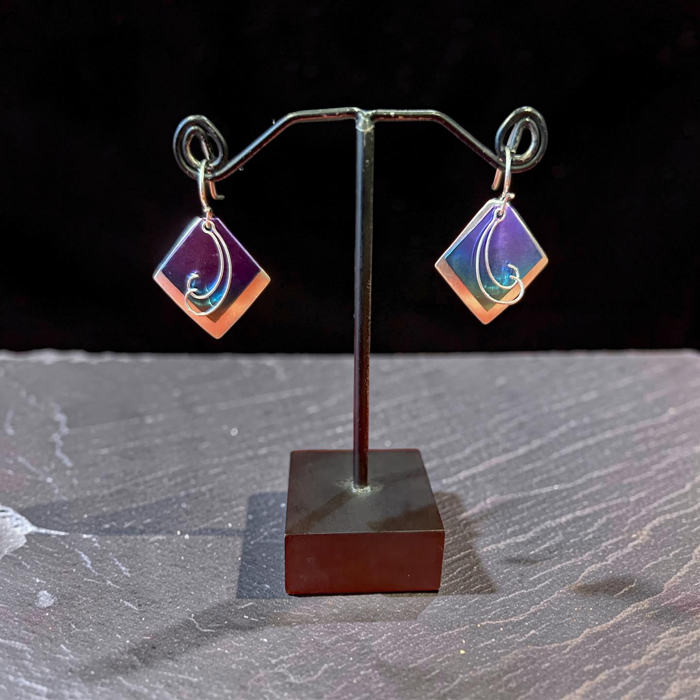 Sterling Silver & Titanium Plated Diamond Shaped Earrings