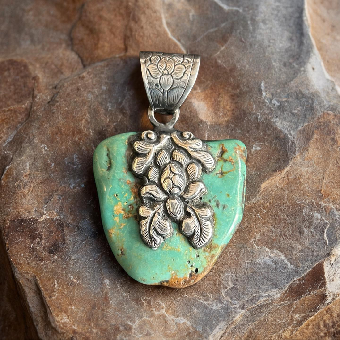 Turquoise and Coral Leaf Pendant
