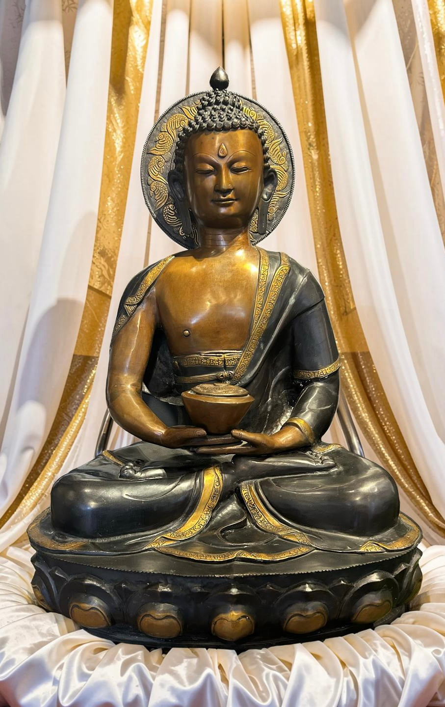 Large Buddha on Lotus Throne Holding Alms Bowl