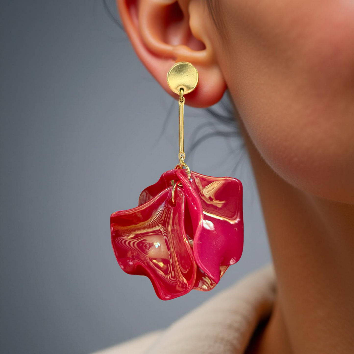 Lucy 4 Petal Drop Earrings - Hot Pink