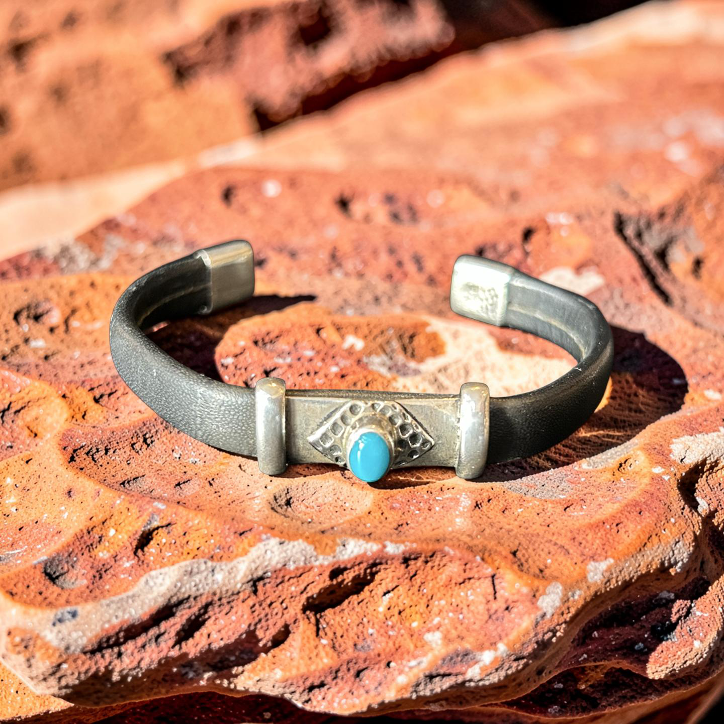 Navajo Turquoise & Leather Cuff