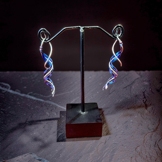 Sterling Silver & Titanium Plated Swirl Earrings - Blue