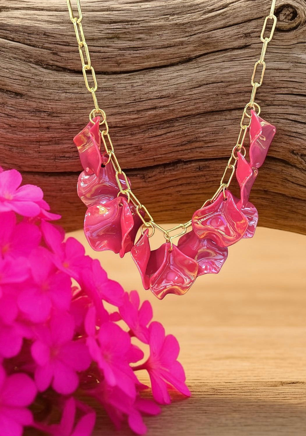 Lucy Petal Drop Collar Necklace- Iridescent Hot Pink