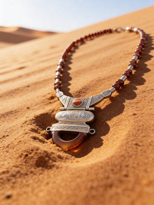 Tuareg Tribe - Carved Carnelian Necklace