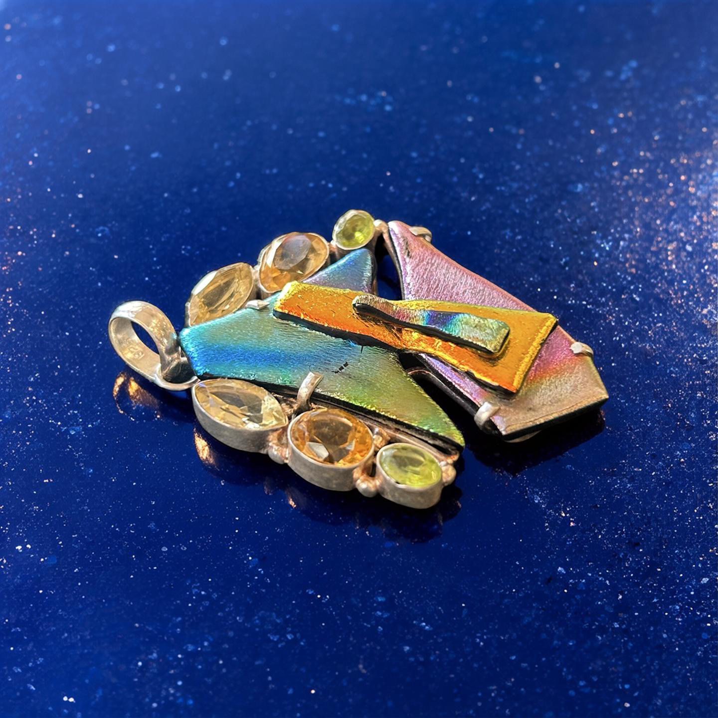 Artistic Geometric Dichroic Glass Pendant