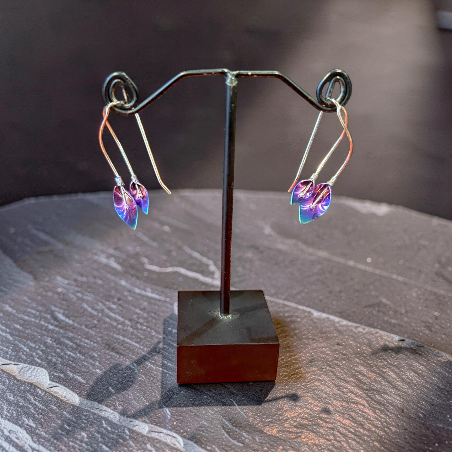 Sterling Silver & Titanium Plated Hanging Leaves Earrings