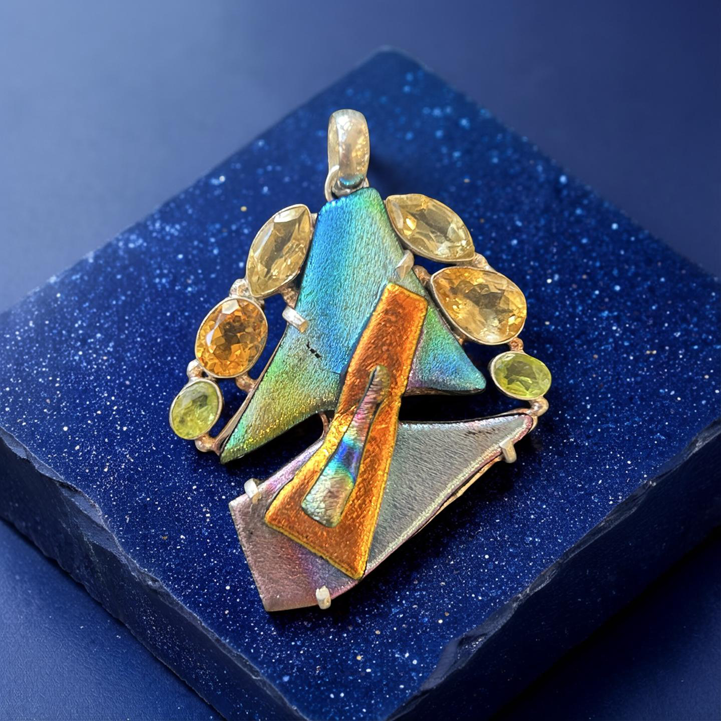 Artistic Geometric Dichroic Glass Pendant