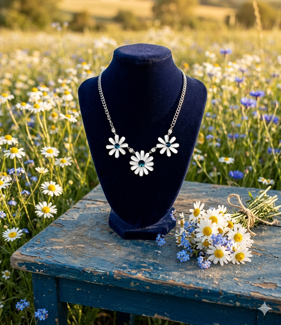 White & Blue Daisy Chain Necklace