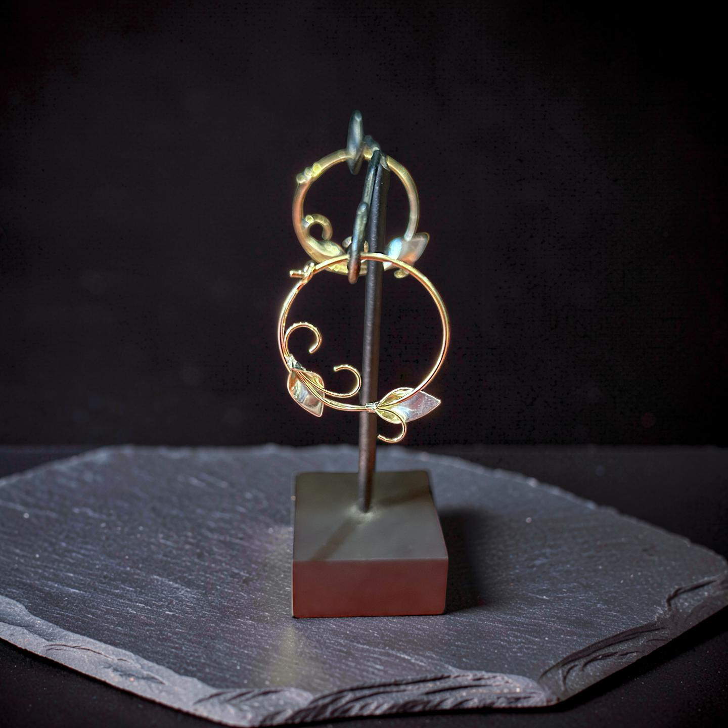 Gold Plated Hoop Earrings with Sterling Silver Leaves