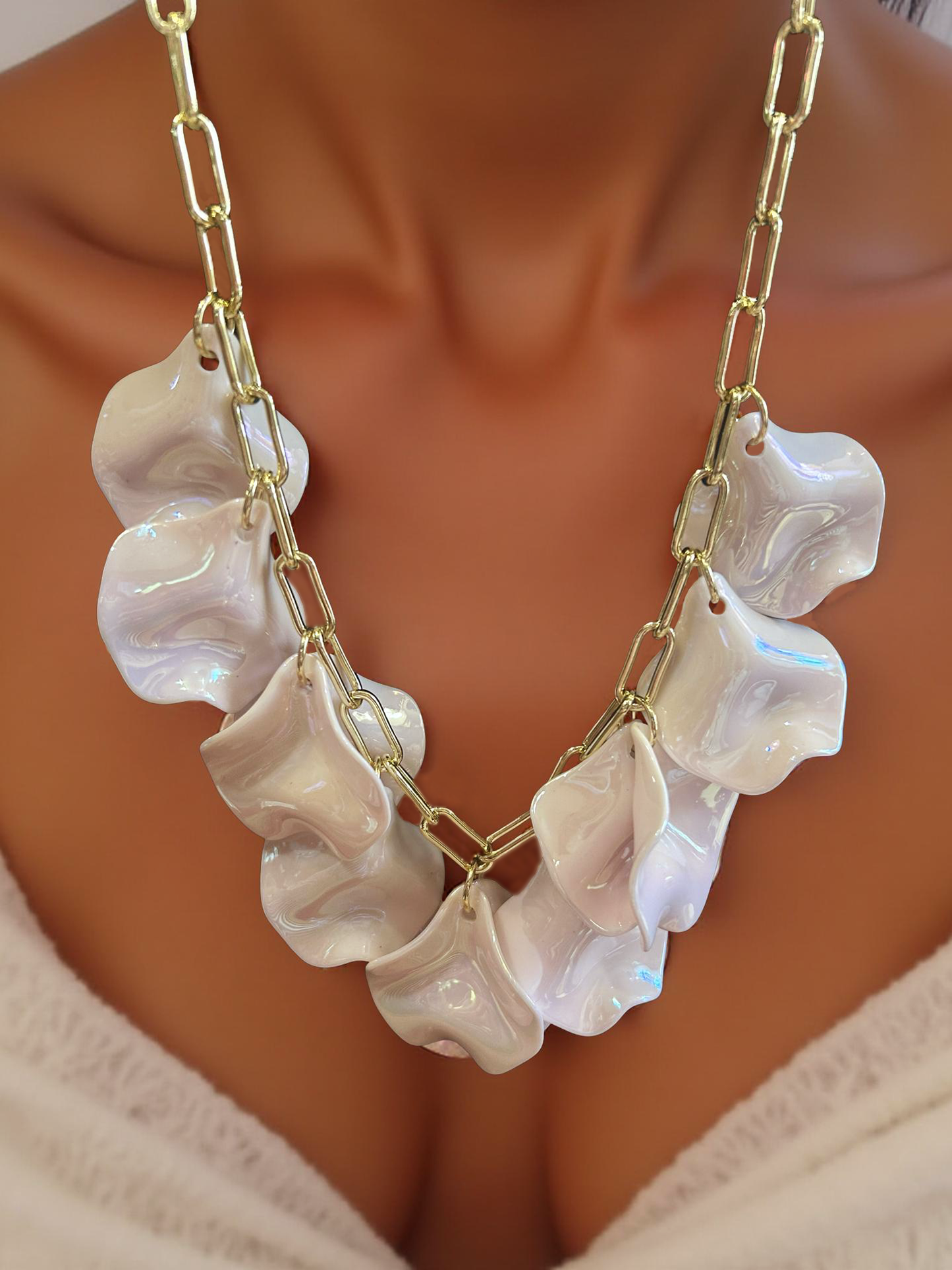 Lucy Petal Drop Collar Necklace-Iridescent Blush
