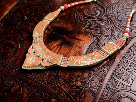 Traditional Tibetan Coral Bib Necklace