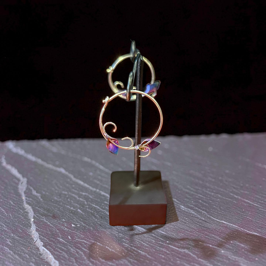 Sterling Silver & Titanium Plated Leaf Hoop Earrings