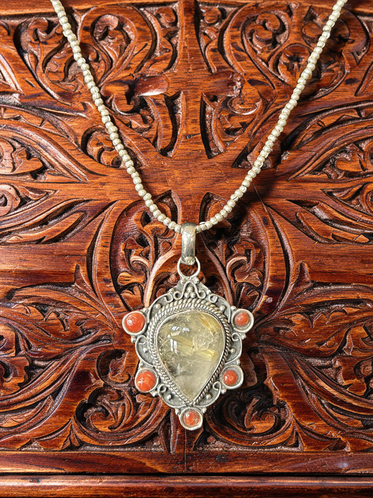 Rutilated Quartz & Coral Pendant