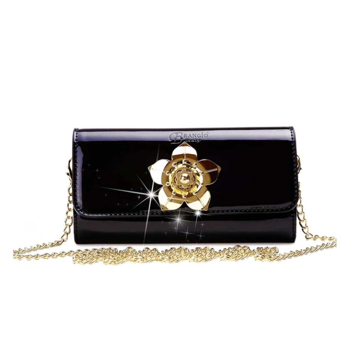 Brangio Patant Leather Flower Clutch