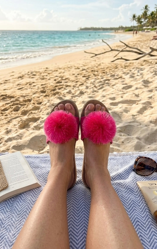 Hot Pink Pom Pom Sandals
