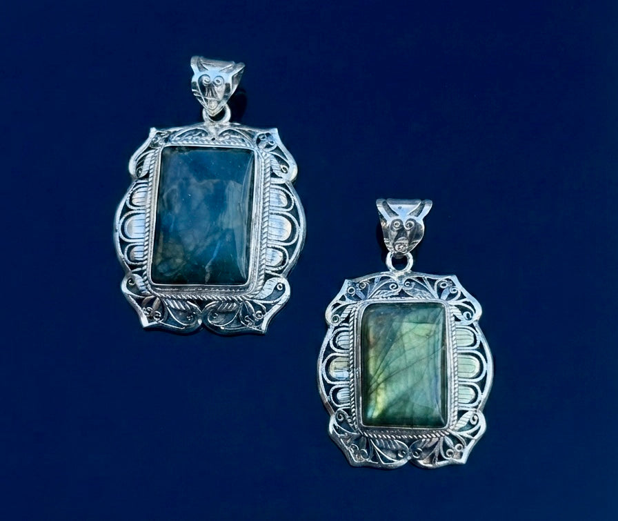 Box Cut Filigree Labradorite Pendant