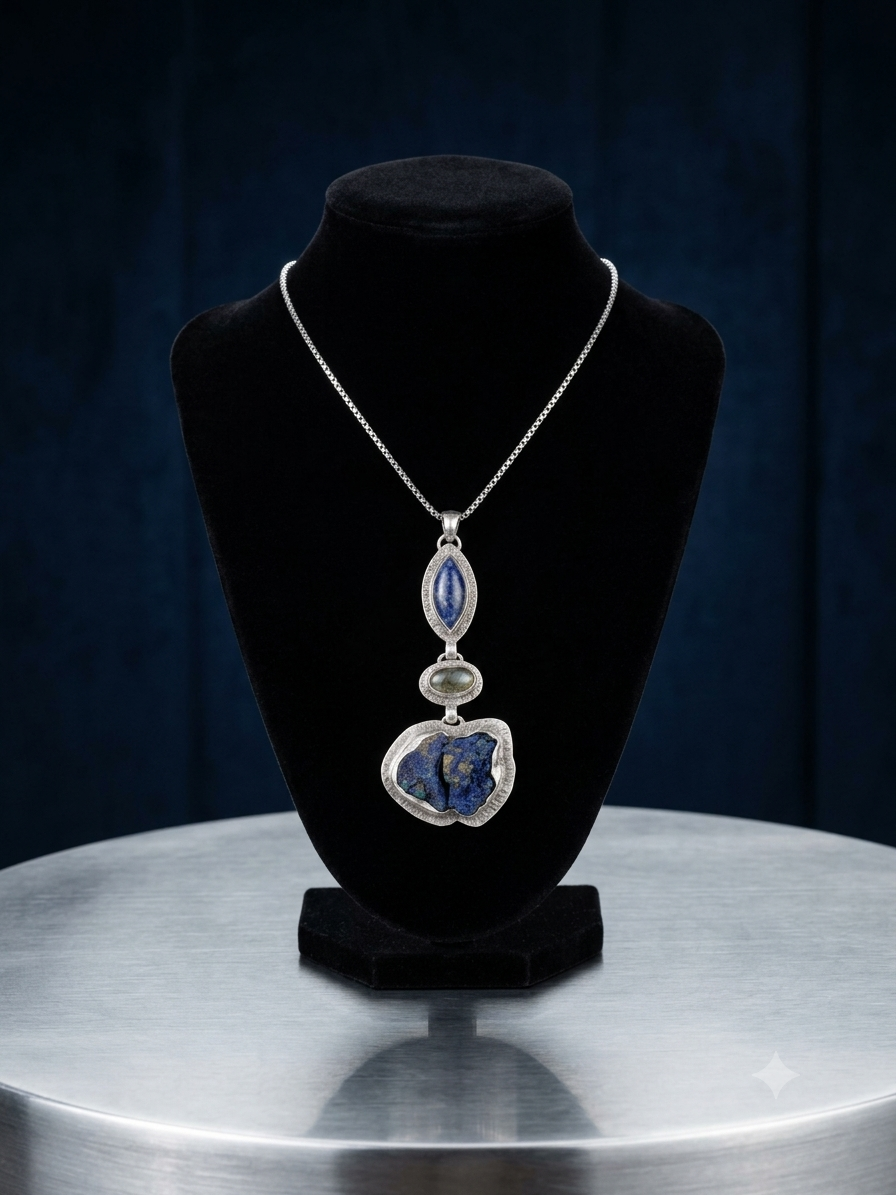 Sodalite/Rutilated Quartz/Azurite Pendant