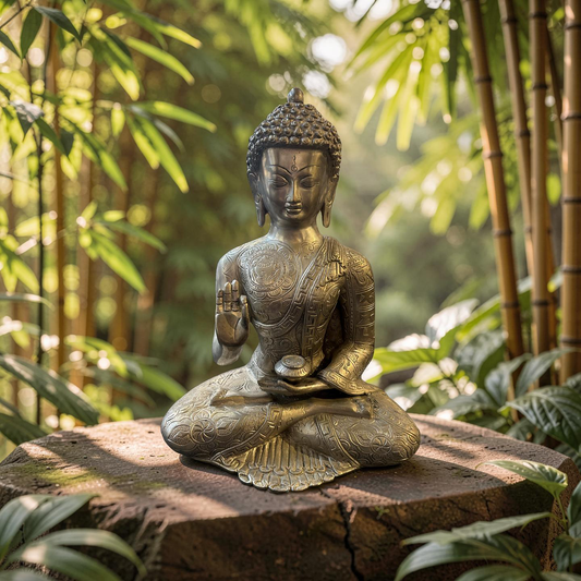 Vitarka Mudra/Teaching Buddha with Alms bowl - SIiver Patina