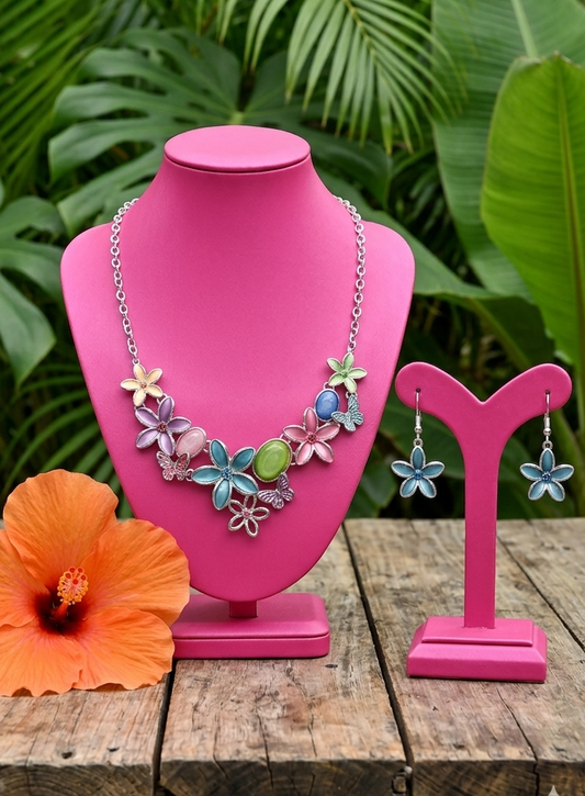 Multi-Colour Flower & Butterfly Necklace
