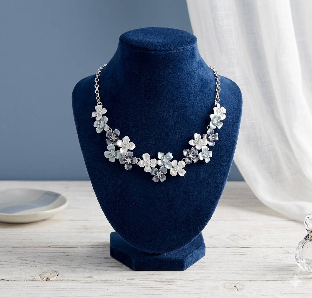 Multi-Blue Floral Necklace
