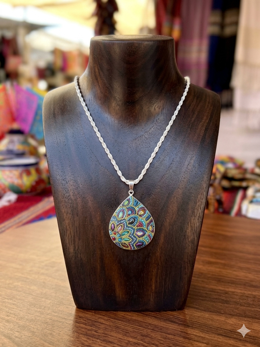 Rainbow Mandala Teardrop Pendant