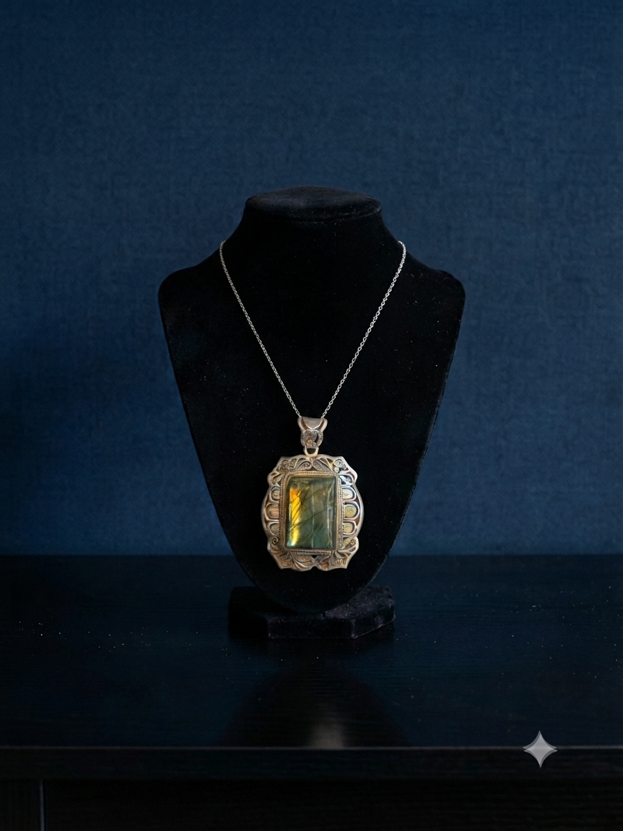 Box Cut Filigree Labradorite Pendant
