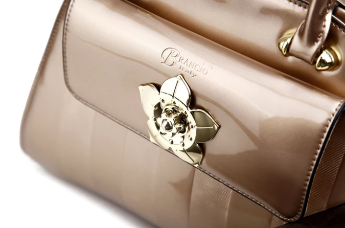 Brangio Patant Leather Flower Handbag