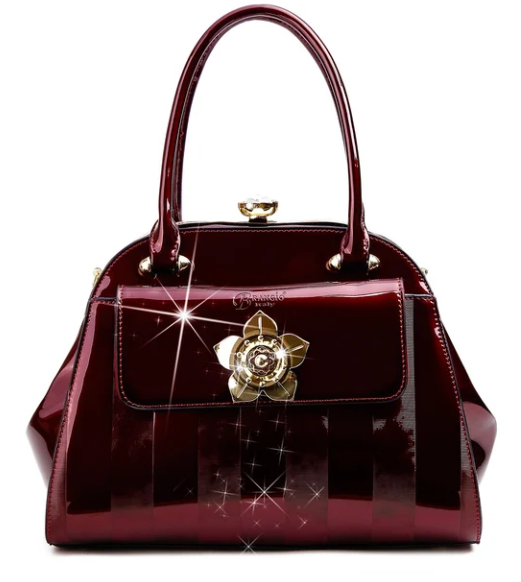 Brangio Patant Leather Flower Handbag
