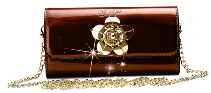 Brangio Patant Leather Flower Clutch