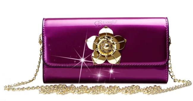 Brangio Patant Leather Flower Clutch